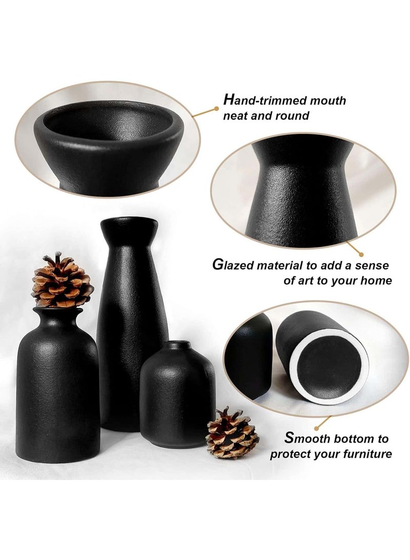 Anmi 3 Piece Black Ceramic Vase Set | Ramadan & Eid Home Decor | Pampas Grass Compatible Vases for Living Room Dining Table Office Bedroom - Image 2